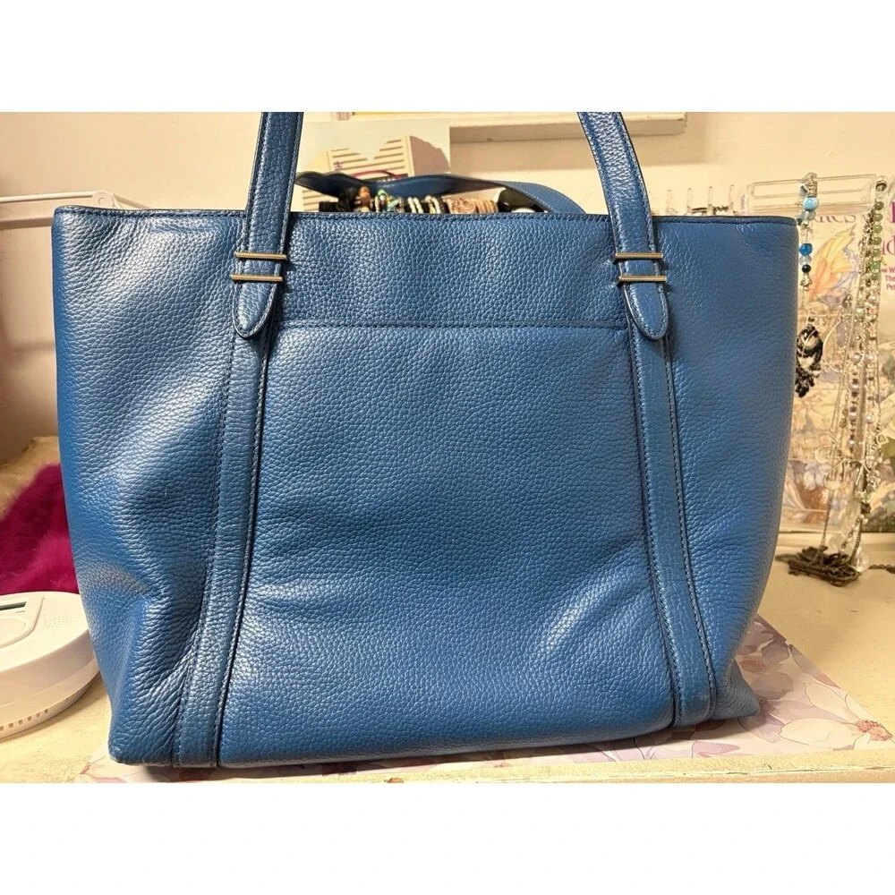 kate spade new york Blue Pebbled Tote Double Handles Gold Hardware Solid